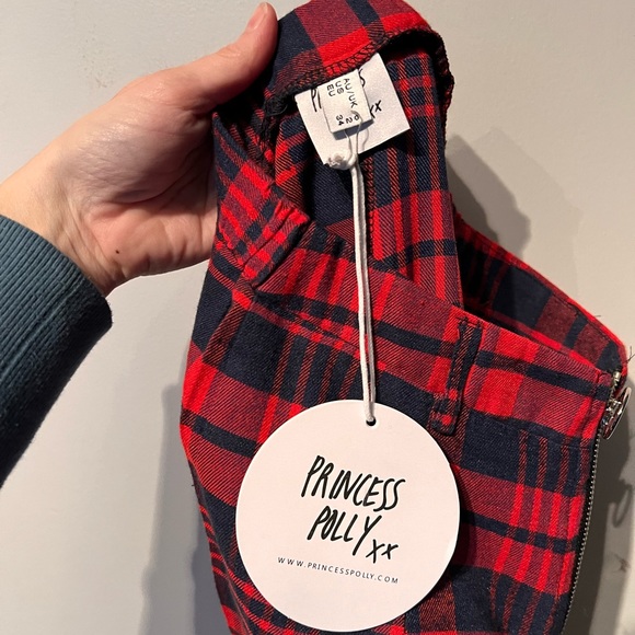 Princess Polly Worst Behavior pants in red plaid size 2 NWT pink - Picture 4 of 4